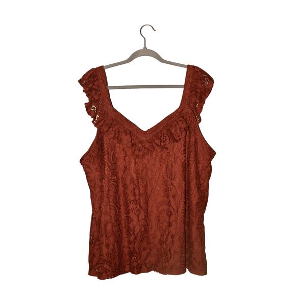 TORRID NEW $50 Lace Ruffle Sleeveless Tank Top Brick Red 3 / US 3X - Picture 2 of 4